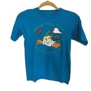 Woodsy Owl T-Shirt XS Teal Blue Show You Care Protective Our Air Retro Classic